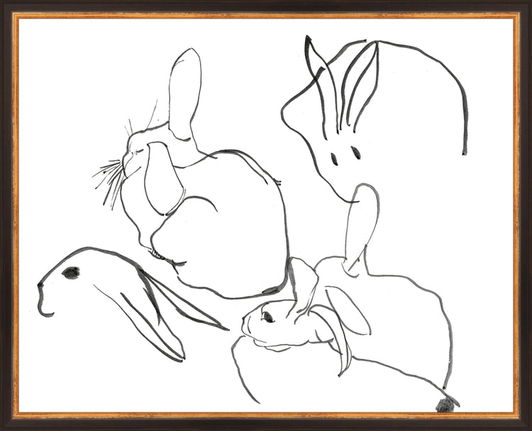 Framed Rabbits. Frame: Traditional Black and Gold. Paper: Rag Paper. Art Size: 16x20. Final Size: 17'' X 21''