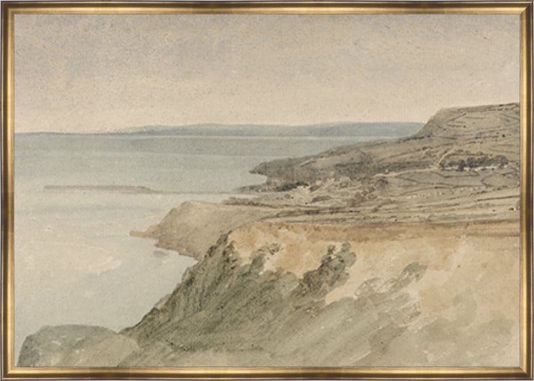 Framed Cliff. Frame: Muted Gold. Paper: Rag Paper. Art Size: 21x30. Final Size: 22'' X 31''