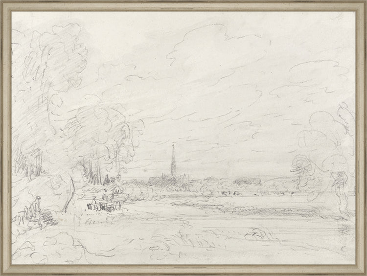 Framed Promenade Drawing III. Frame: Traditional Silver. Paper: Rag Paper. Art Size: 17x23. Final Size: 18'' X 24''