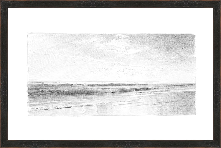Framed Seascape 6. Frame: Distressed Black. Paper: Rag Paper. Art Size: 13x20. Final Size: 14'' X 21''