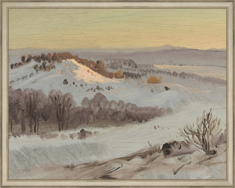 Framed Mountain View. Frame: Traditional Silver. Paper: Rag Paper. Art Size: 15x19. Final Size: 16'' X 20''