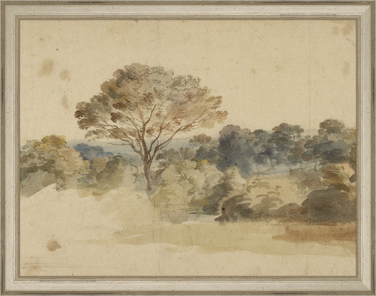 Framed Baroque Landscape. Frame: Traditional Silver. Paper: Rag Paper. Art Size: 10x13. Final Size: 11'' X 14''