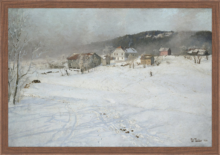 Framed Village. Frame: Dark Walnut. Paper: Rag Paper. Art Size: 13x19. Final Size: 14'' X 20''