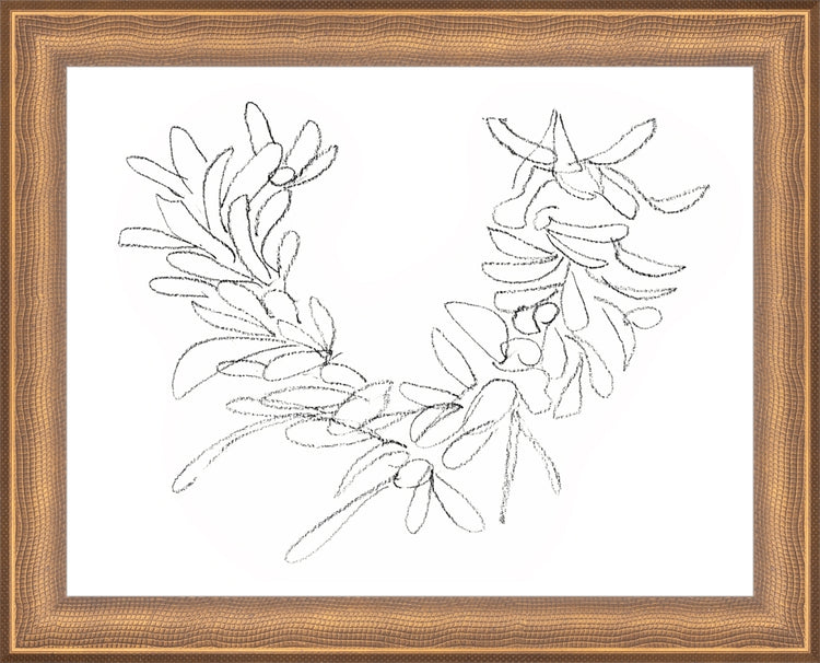 Framed Wreath Sketch. Frame: Timeless Bronze. Paper: Rag Paper. Art Size: 7x9. Final Size: 8'' X 10''