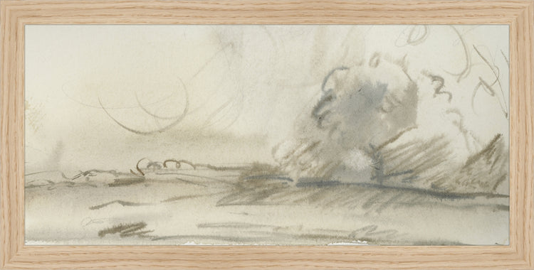 Framed Watercolor Landscape Study I. Frame: Natural Oak. Paper: Rag Paper. Art Size: 7x15. Final Size: 8'' X 16''