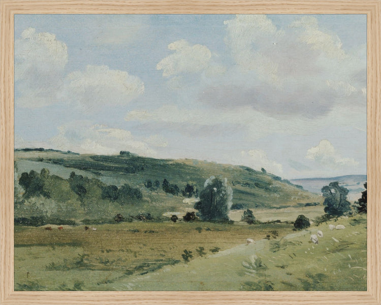Framed Pastures. Frame: Natural Oak. Paper: Rag Paper. Art Size: 15x19. Final Size: 16'' X 20''