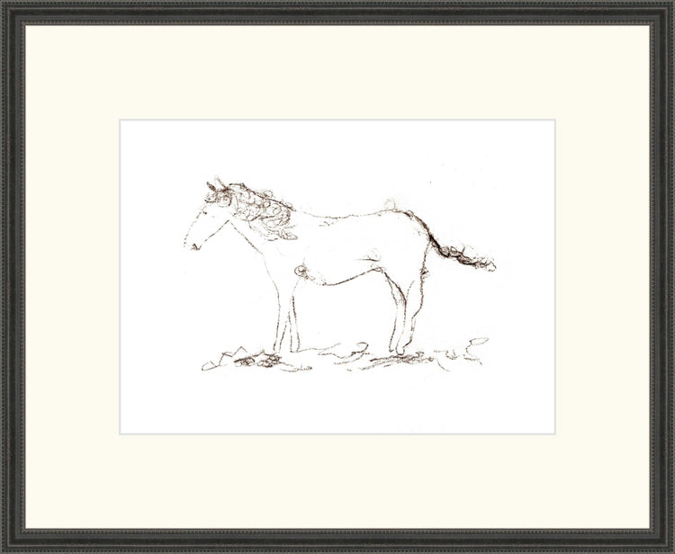 Uploaded Art:Horse Drawing copy.jpg. Frame: Double Beaded Black. Paper: Rag Paper. Art Size: 8x11. Final Size: 13'' X 16''