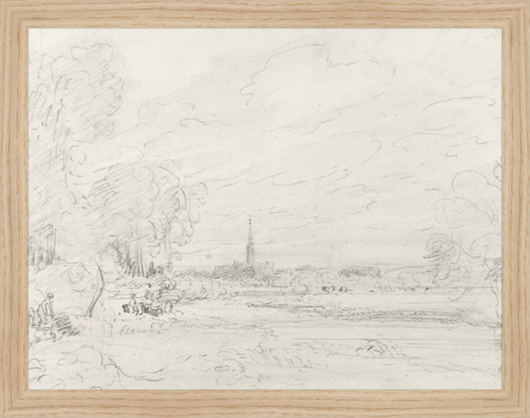 Framed Promenade Drawing III. Frame: Natural Oak. Paper: Rag Paper. Art Size: 10x13. Final Size: 11'' X 14''