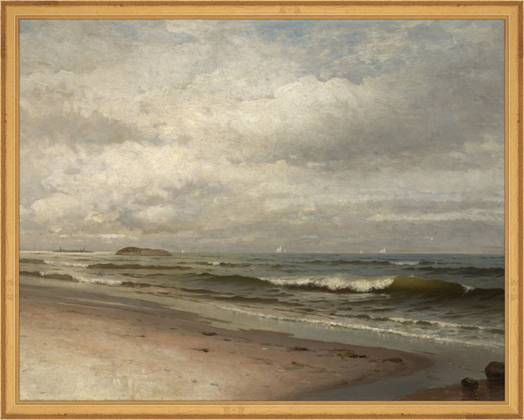 Framed Moody Seascape. Frame: Traditional Gold. Paper: Rag Paper. Art Size: 15x19. Final Size: 16'' X 20''