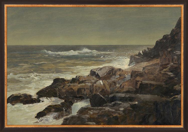 Framed Seashore. Frame: Traditional Black and Gold. Paper: Rag Paper. Art Size: 13x19. Final Size: 14'' X 20''