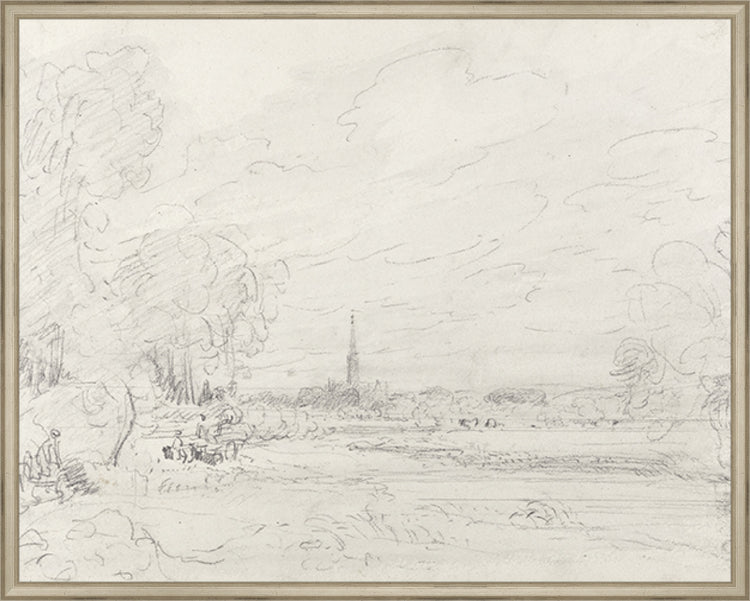 Framed Promenade Drawing III. Frame: Traditional Silver. Paper: Rag Paper. Art Size: 23x29. Final Size: 24'' X 30''