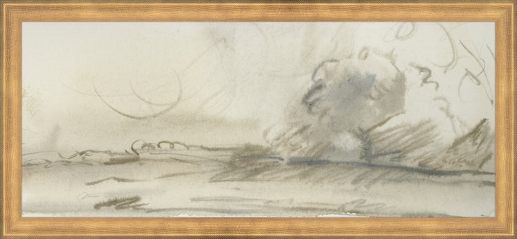 Framed Watercolor Landscape Study I. Frame: Timeless Gold. Paper: Rag Paper. Art Size: 8x19. Final Size: 9'' X 20''