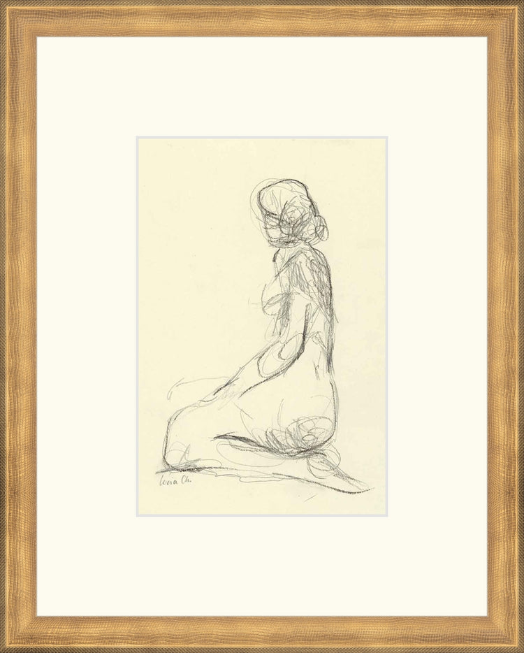 Framed Seated Figure Study. Frame: Timeless Gold. Paper: Rag Paper. Art Size: 9x6. Final Size: 15'' X 12''