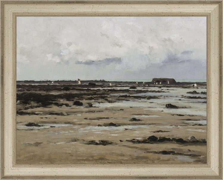 Framed LOW TIDE. Frame: Traditional Silver. Paper: Rag Paper. Art Size: 7x9. Final Size: 8'' X 10''