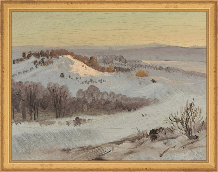 Framed Mountain View. Frame: Traditional Gold. Paper: Rag Paper. Art Size: 10x13. Final Size: 11'' X 14''