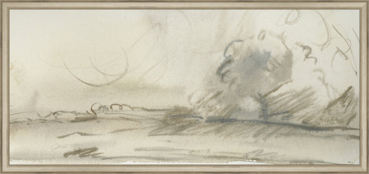 Framed Watercolor Landscape Study I. Frame: Traditional Silver. Paper: Rag Paper. Art Size: 13x29. Final Size: 14'' X 30''