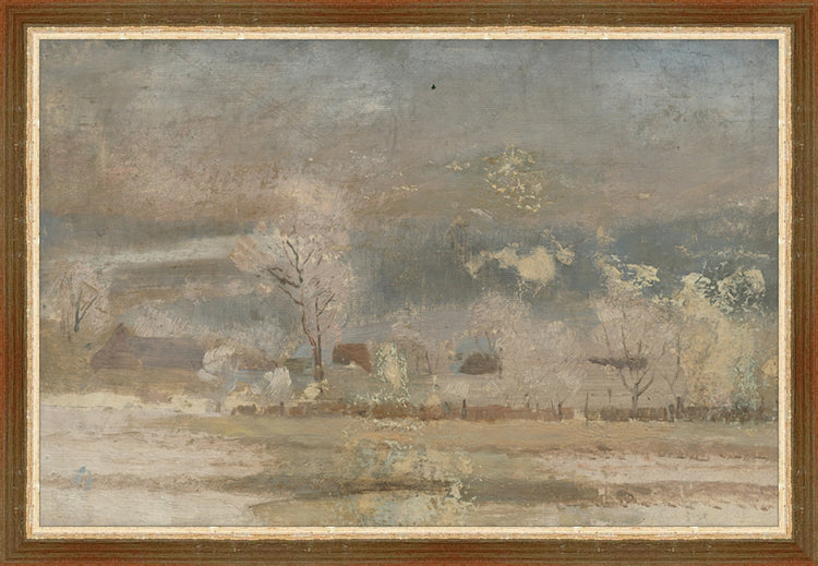 Framed Winter Scenery. Frame: Thin Gray and Silver. Paper: Rag Paper. Art Size: 8x12. Final Size: 9'' X 13''