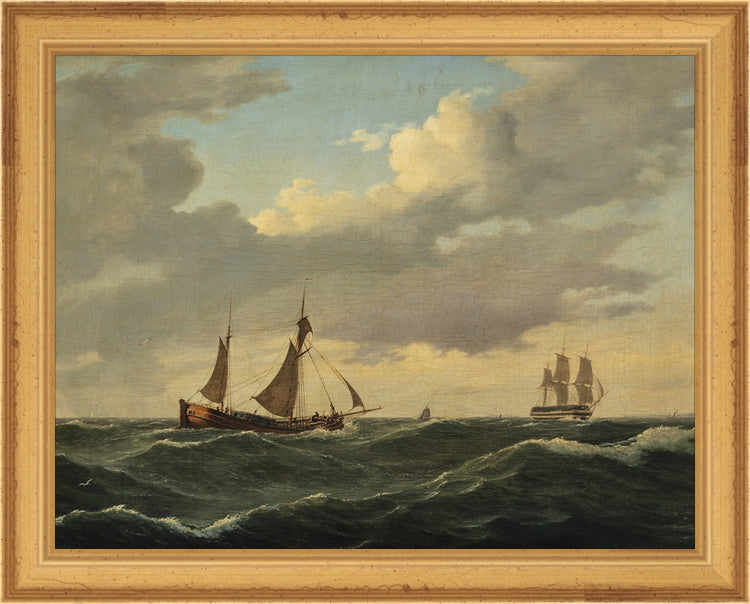 Framed Sailboats. Frame: Traditional Gold. Paper: Rag Paper. Art Size: 7x9. Final Size: 8'' X 10''