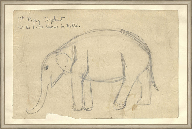 Framed Elephant. Frame: Traditional Silver. Paper: Rag Paper. Art Size: 19x29. Final Size: 20'' X 30''