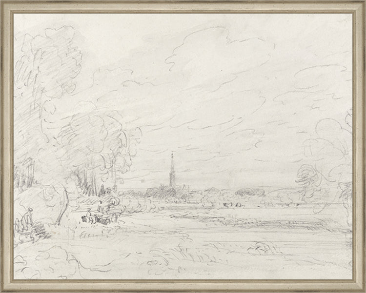 Framed Promenade Drawing III. Frame: Traditional Silver. Paper: Rag Paper. Art Size: 15x19. Final Size: 16'' X 20''