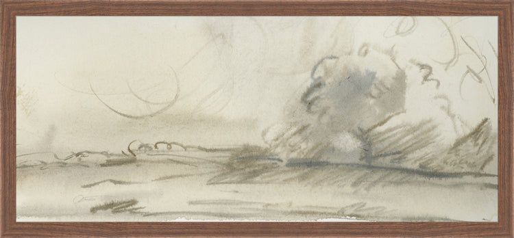 Framed Watercolor Landscape Study I. Frame: Dark Walnut. Paper: Rag Paper. Art Size: 10x23. Final Size: 11'' X 24''