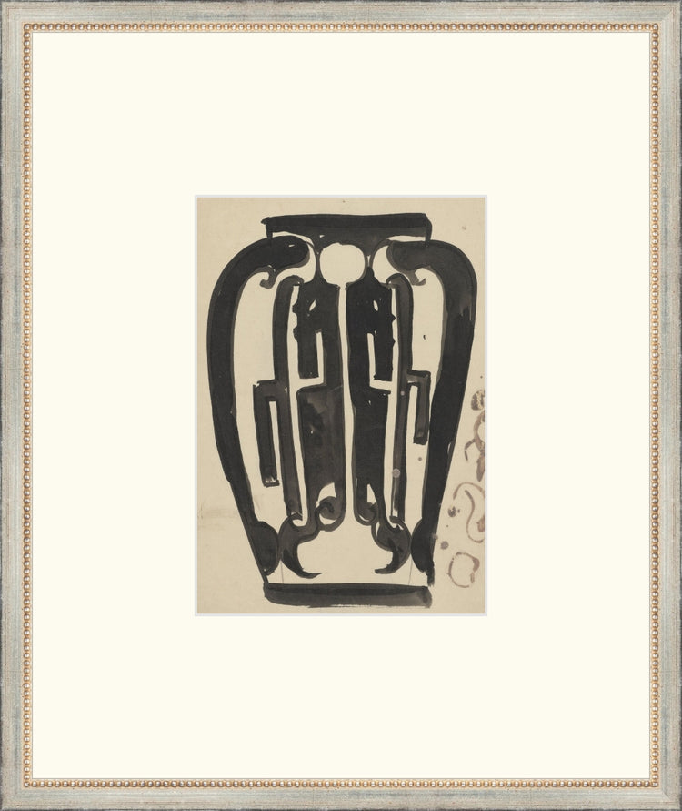 Framed Vintage Ink Vase II. Frame: Silver Beaded. Paper: Smooth Paper. Art Size: 10x7. Final Size: 19'' X 16''