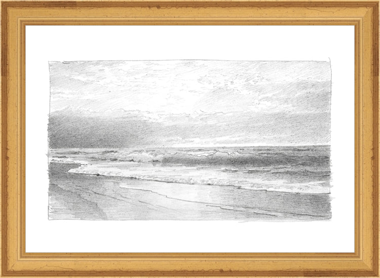 Framed Seascape 2. Frame: Traditional Gold. Paper: Rag Paper. Art Size: 7x10. Final Size: 8'' X 11''