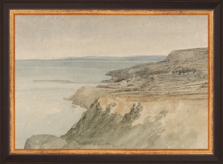 Framed Cliff. Frame: Traditional Black and Gold. Paper: Rag Paper. Art Size: 7x10. Final Size: 8'' X 11''