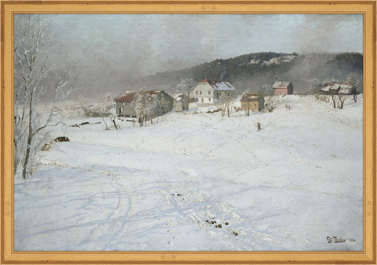 Framed Village. Frame: Traditional Gold. Paper: Rag Paper. Art Size: 13x19. Final Size: 14'' X 20''