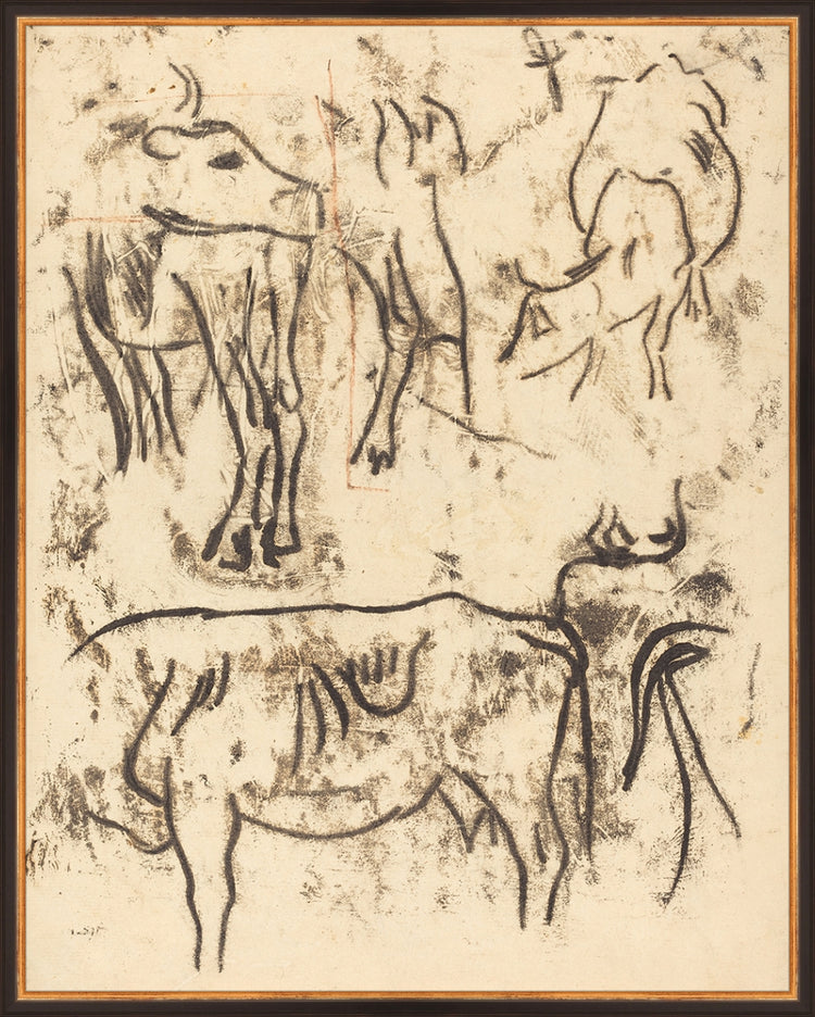 Framed Herd Study. Frame: Traditional Black and Gold. Paper: Rag Paper. Art Size: 29x23. Final Size: 30'' X 24''