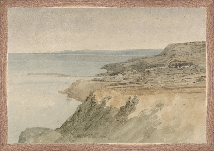 Framed Cliff. Frame: Natural Walnut. Paper: Rag Paper. Art Size: 13x19. Final Size: 14'' X 20''