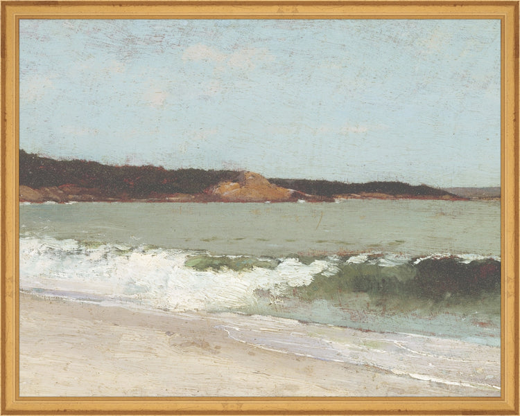 Framed Eagle Head Beach. Frame: Traditional Gold. Paper: Rag Paper. Art Size: 15x19. Final Size: 16'' X 20''