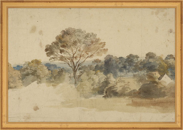 Framed Baroque Landscape. Frame: Traditional Gold. Paper: Rag Paper. Art Size: 11x16. Final Size: 12'' X 17''