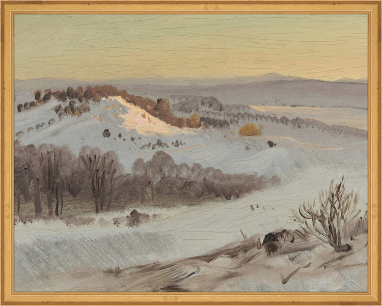 Framed Mountain View. Frame: Traditional Gold. Paper: Rag Paper. Art Size: 15x19. Final Size: 16'' X 20''