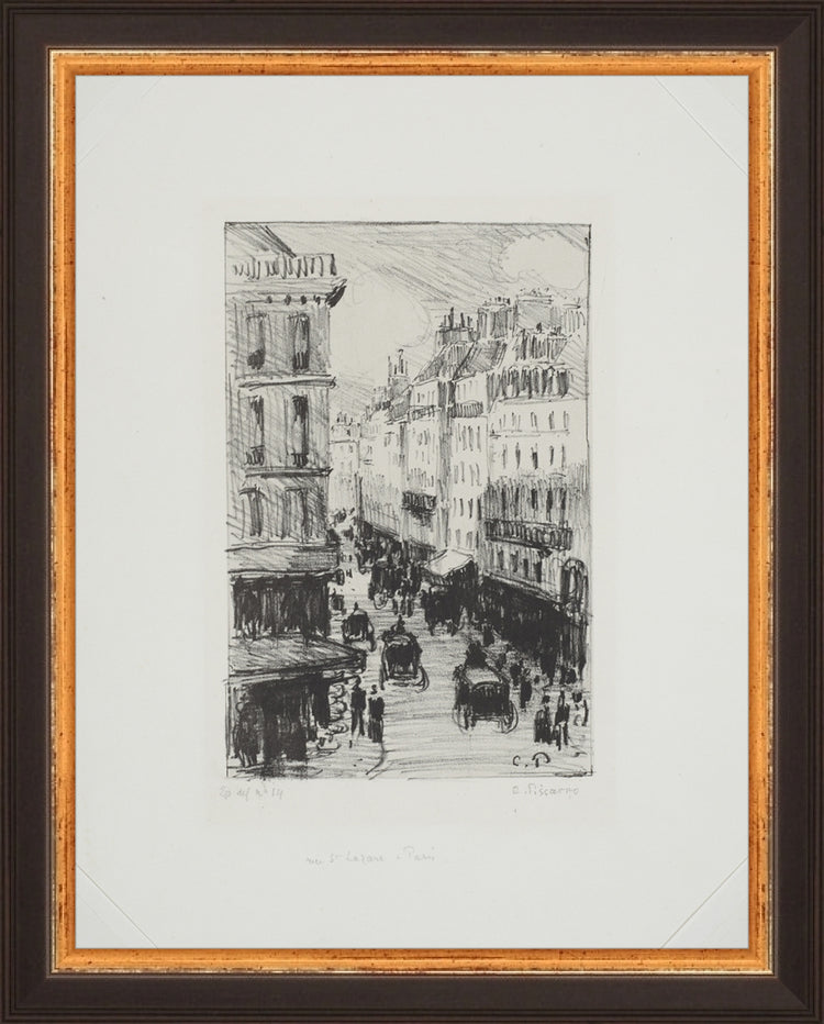 Framed Paris Streets. Frame: Traditional Black and Gold. Paper: Rag Paper. Art Size: 9x7. Final Size: 10'' X 8''