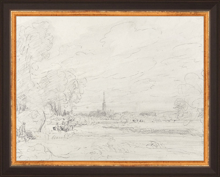 Framed Promenade Drawing III. Frame: Traditional Black and Gold. Paper: Rag Paper. Art Size: 7x9. Final Size: 8'' X 10''