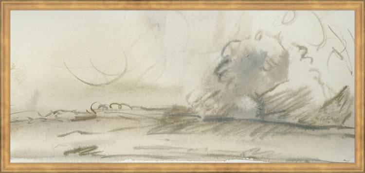 Framed Watercolor Landscape Study I. Frame: Timeless Gold. Paper: Rag Paper. Art Size: 13x29. Final Size: 14'' X 30''