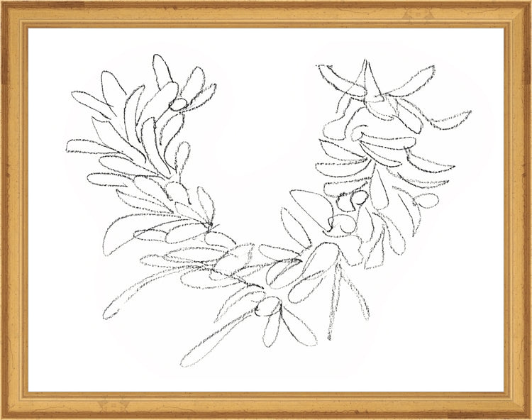 Framed Wreath Sketch. Frame: Traditional Gold. Paper: Rag Paper. Art Size: 10x13. Final Size: 11'' X 14''