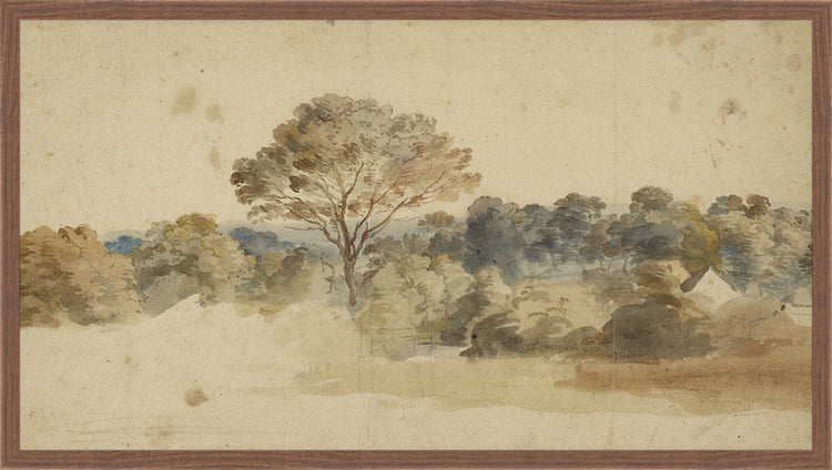 Framed Baroque Landscape. Frame: Dark Walnut. Paper: Rag Paper. Art Size: 17x31. Final Size: 18'' X 32''