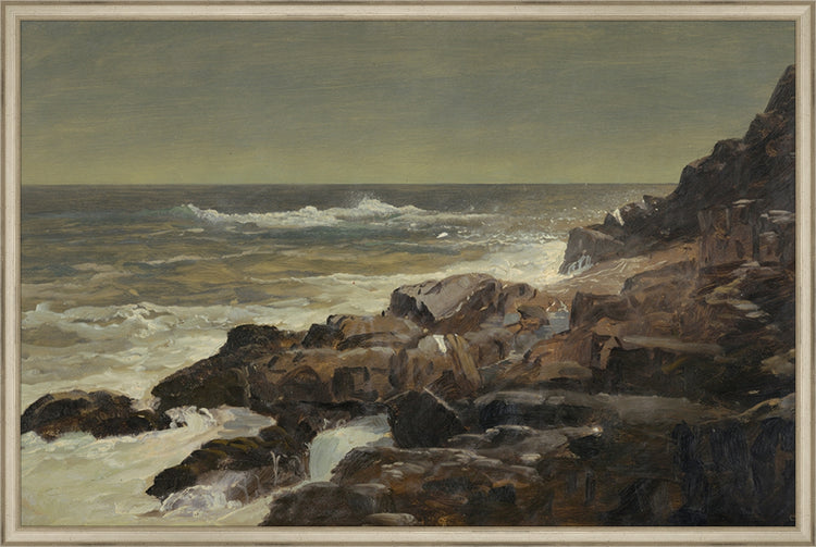 Framed Seashore. Frame: Traditional Silver. Paper: Rag Paper. Art Size: 19x29. Final Size: 20'' X 30''