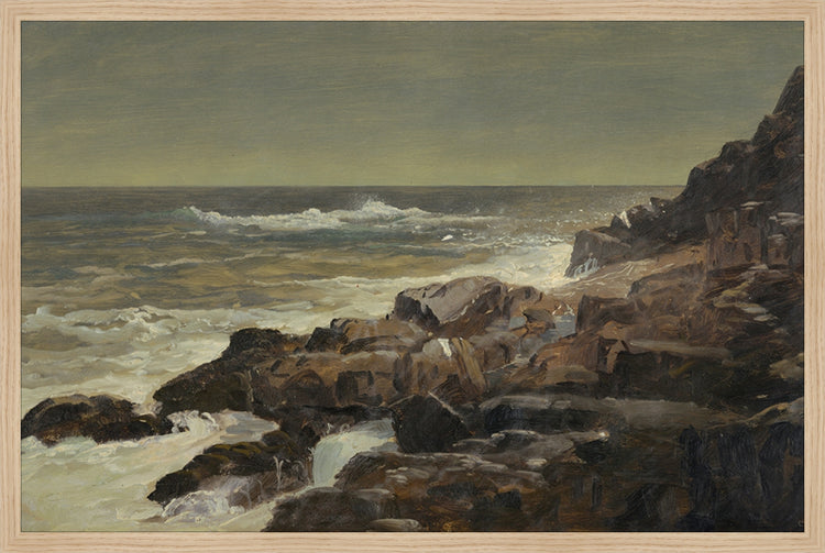 Framed Seashore. Frame: Natural Oak. Paper: Rag Paper. Art Size: 19x29. Final Size: 20'' X 30''