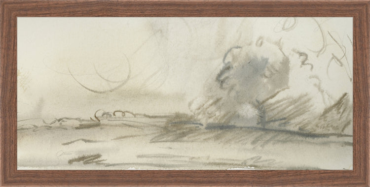 Framed Watercolor Landscape Study I. Frame: Dark Walnut. Paper: Rag Paper. Art Size: 7x15. Final Size: 8'' X 16''