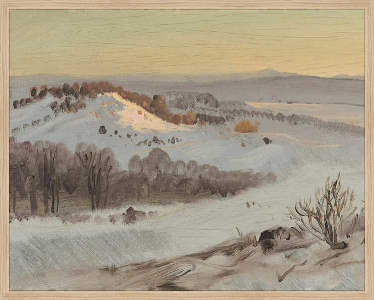 Framed Mountain View. Frame: Natural Oak. Paper: Rag Paper. Art Size: 23x29. Final Size: 24'' X 30''