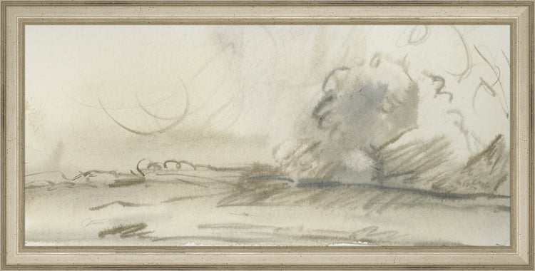 Framed Watercolor Landscape Study I. Frame: Traditional Silver. Paper: Rag Paper. Art Size: 7x15. Final Size: 8'' X 16''