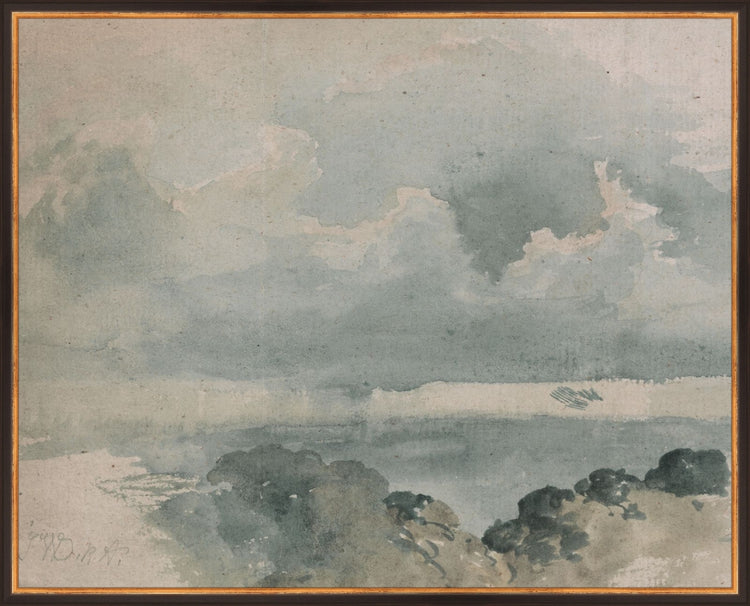 Framed Watercolor Cloud Study. Frame: Traditional Black and Gold. Paper: Rag Paper. Art Size: 24x30. Final Size: 25'' X 31''