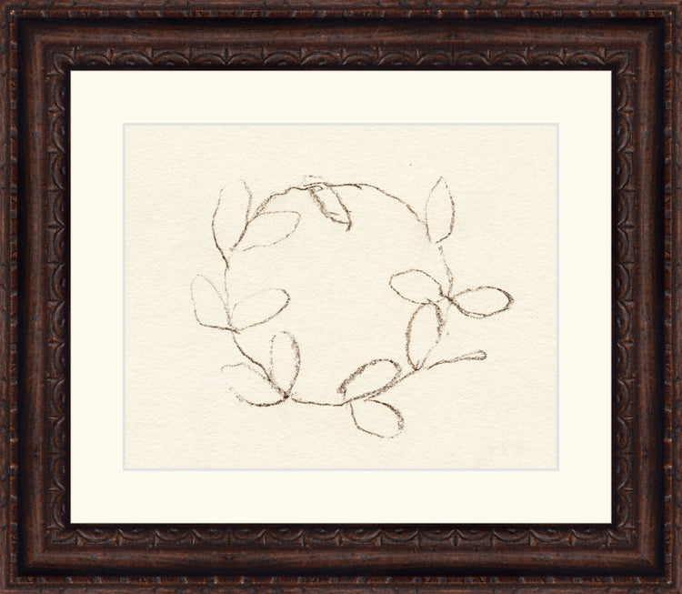 Uploaded Art:Wreath Drawing 10x8 copy 2close.jpg. Frame: Florence Walnut. Paper: Watercolor Paper. Art Size: 8x10. Final Size: 13'' X 15''