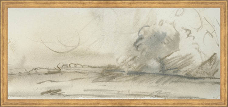 Framed Watercolor Landscape Study I. Frame: Timeless Gold. Paper: Rag Paper. Art Size: 10x23. Final Size: 11'' X 24''