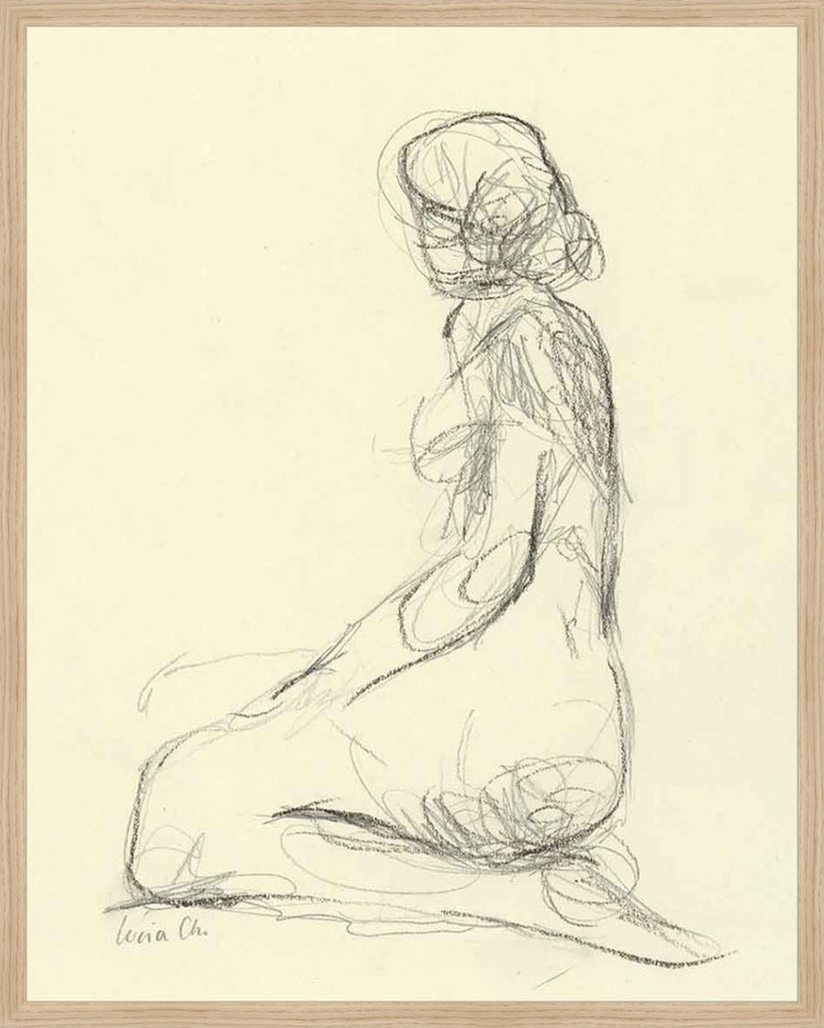 Framed Seated Figure Study. Frame: Natural Oak. Paper: Rag Paper. Art Size: 29x23. Final Size: 30'' X 24''