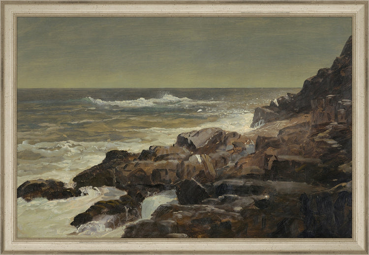 Framed Seashore. Frame: Traditional Silver. Paper: Rag Paper. Art Size: 10x15. Final Size: 11'' X 16''