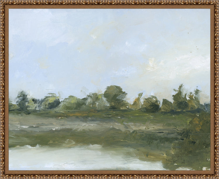 Framed Summer Morning. Frame: Gold Ornate. Paper: Rag Paper. Art Size: 24x30. Final Size: 26'' X 32''